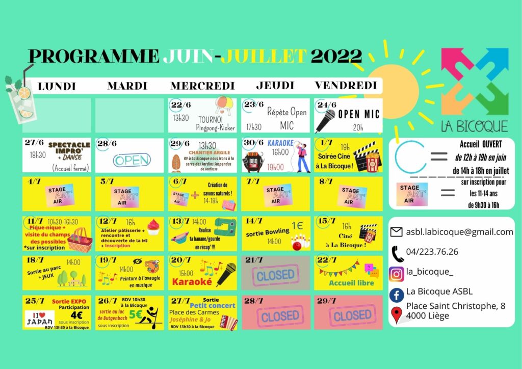 Tu as beaucoup de temps libre ? Viens à la Bicoque participer à de chouettes activités.